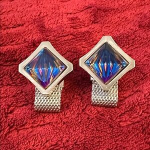 Masculine Watermelon Rivoli Rhinestone Silver Mesh Wrap Hickok Cufflinks. Nice!